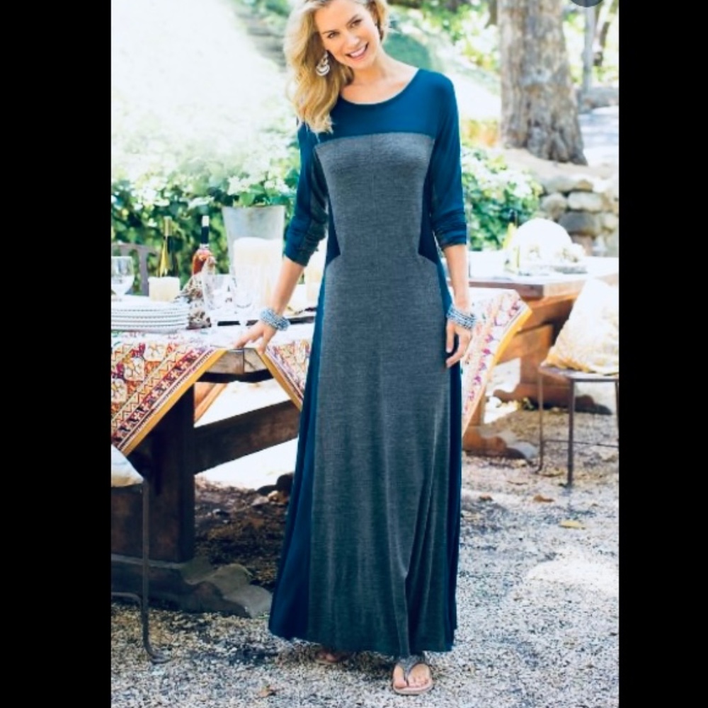 SOFT SURROUNDINGS Long Maxi Color Block Dress Medium M